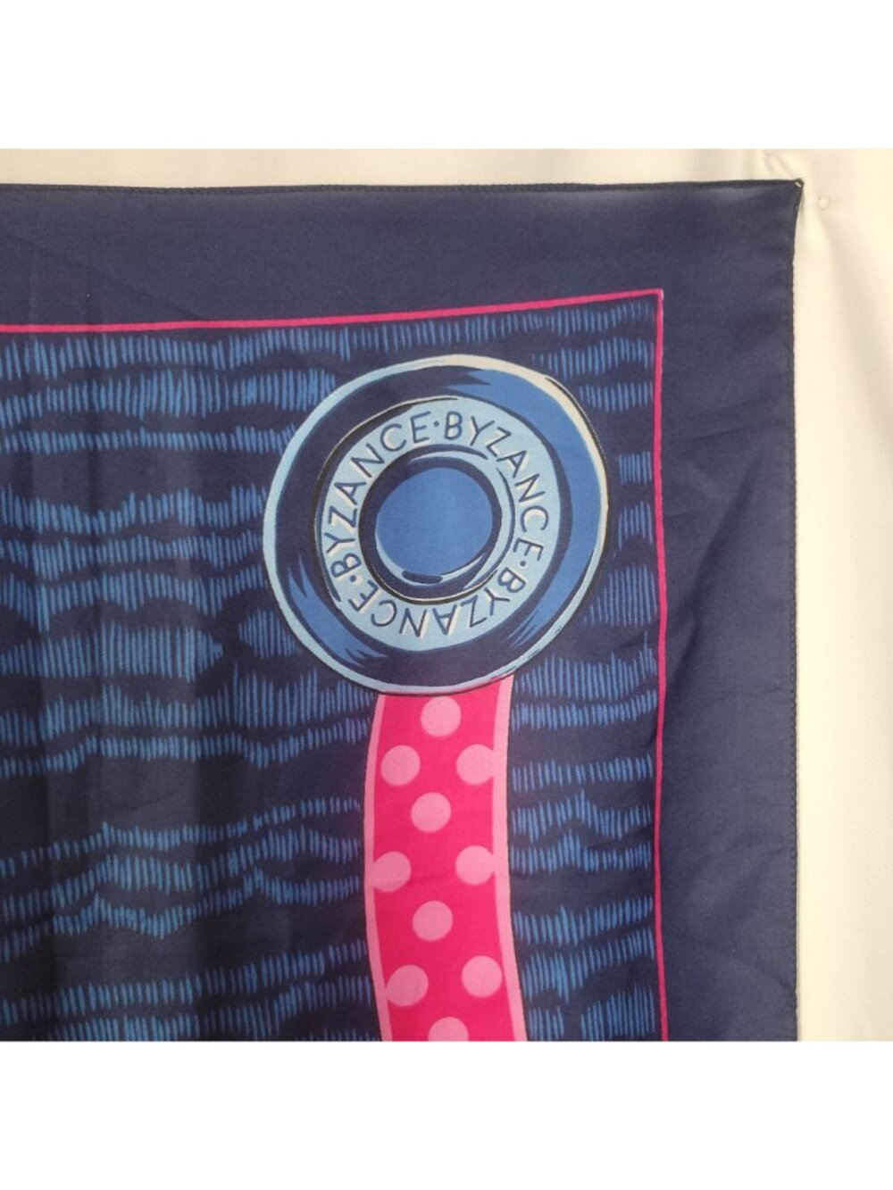 Vtg Rochas Byzance Paris Silk Square Scarf 34" Navy Pink Polka Dot Ribbon Access - Picture 5 of 16